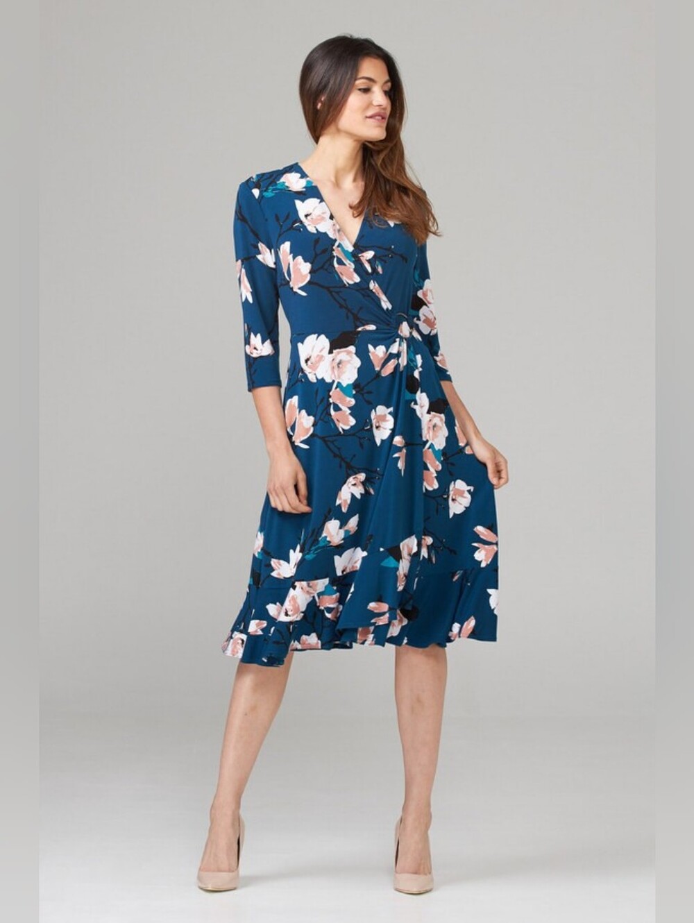 $236 Joseph Ribkoff Dress Style 203551 Teal Turquoise Floral Stretch 3/4 Slv 8